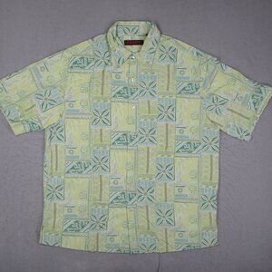 Tori Richard Hawaiian Shirt Mens Large Green Silk Blend Button Up Tiki Abstract